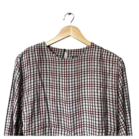 Zara‎ Plaid Cropped Top Size L Preppy Dark Academia Ruched Office Scalloped Hem - Picture 5 of 12